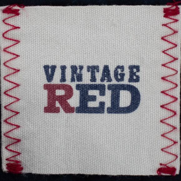 Floral Button-Up Chambray Trim – Men’s Medium Long Sleeve Casual | Vintage Red - Picture 3 of 12